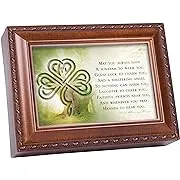 Cottage Garden Irish Prayer Always Have Shelter Woodgrain Rope Trim Jewelry Music Box Plays Irish Lullaby