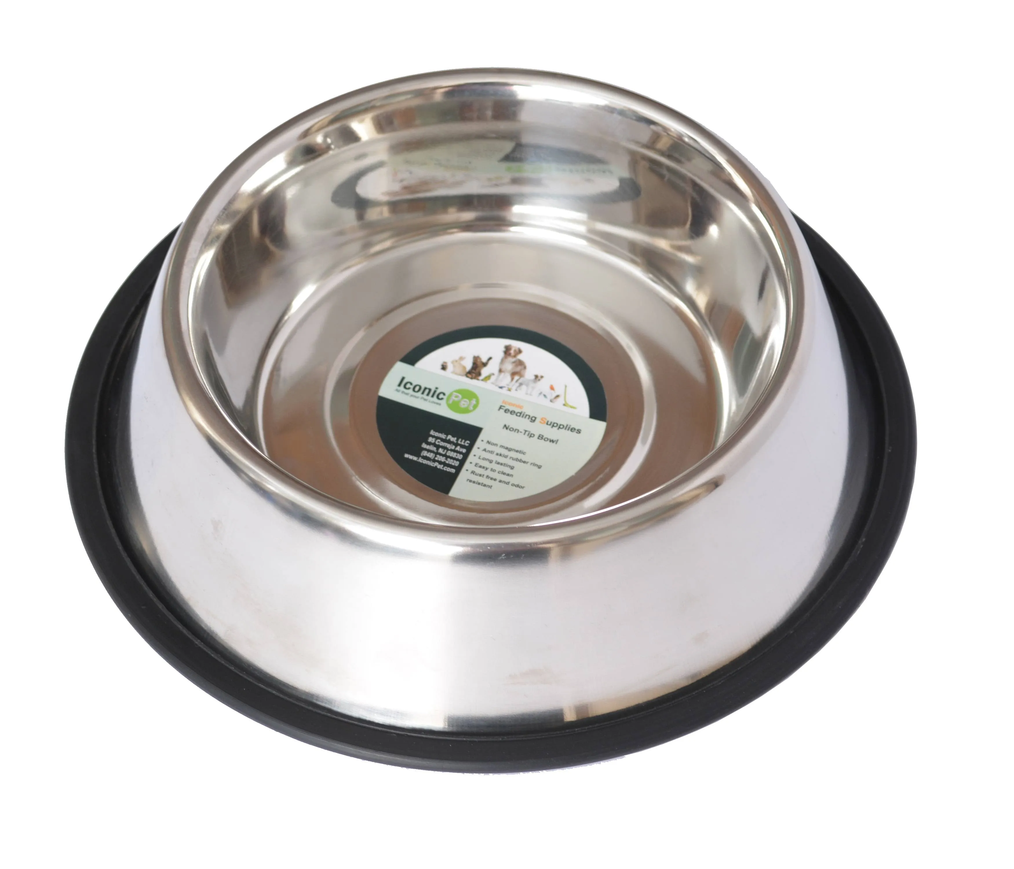 Iconic Pet 51411 2 Pack Stainless Steel Non-Skid Pet Bowl for Dog or Cat - 8oz - 1 Cup