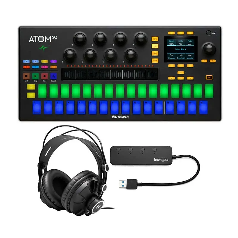 PreSonus ATOM SQ Hybrid MIDI Keyboard with Knox Gear Headphones and USB Hub 3.0