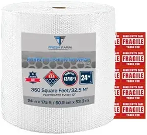 Bubble Cushioning Wrap 3/16&#034; 350 ft. x 24&#034; Perforated Every 12&#034; Small Padding 