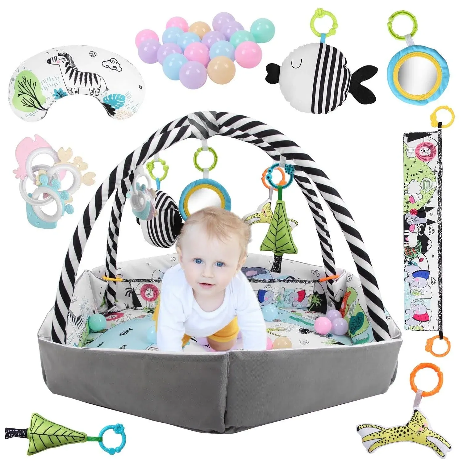 BabyLuv 4-in-1 Baby Play Gym Activity Center Play Mat & Ball Pit with Toys