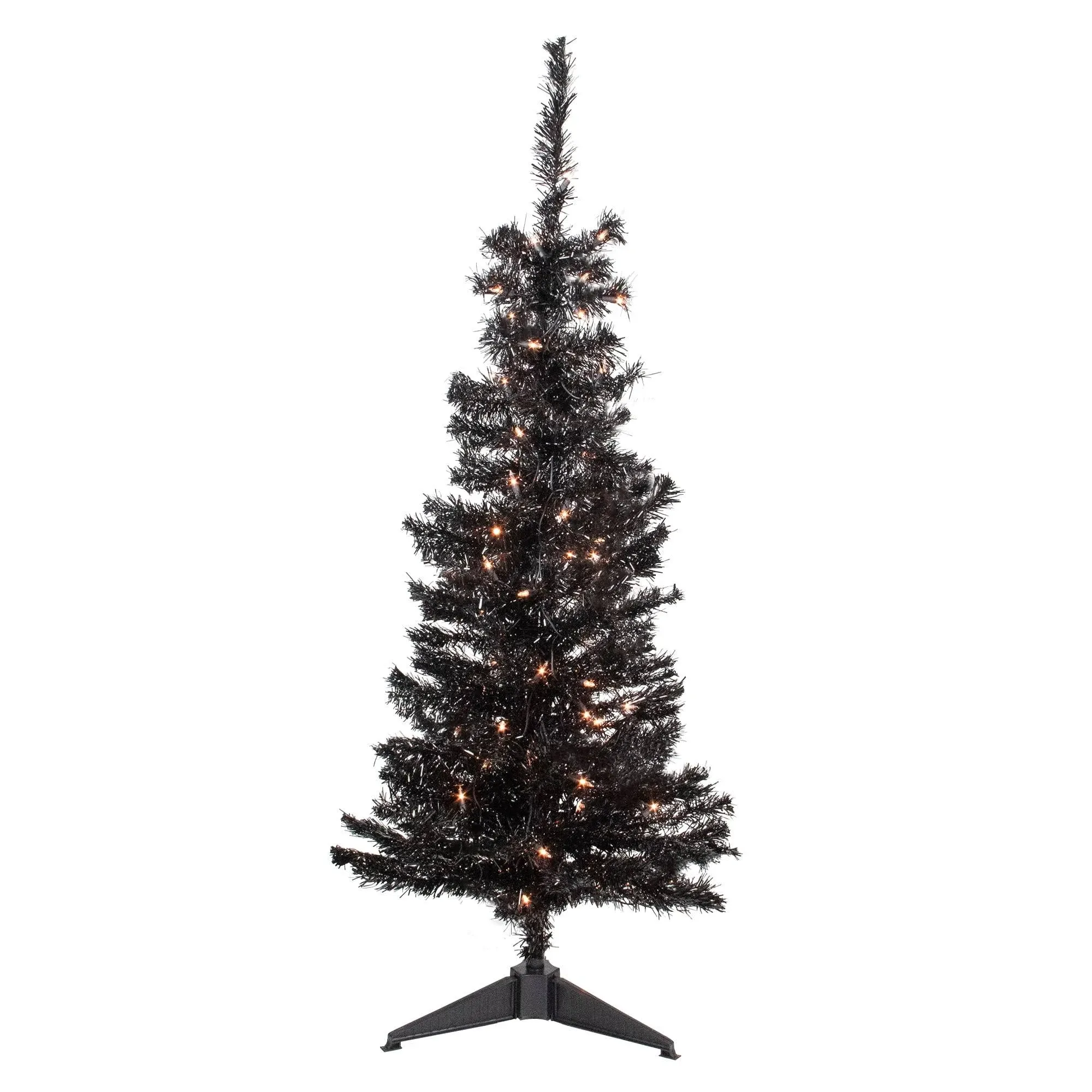 "4' Black Pre-Lit Tinsel Tree with Clear Lights"