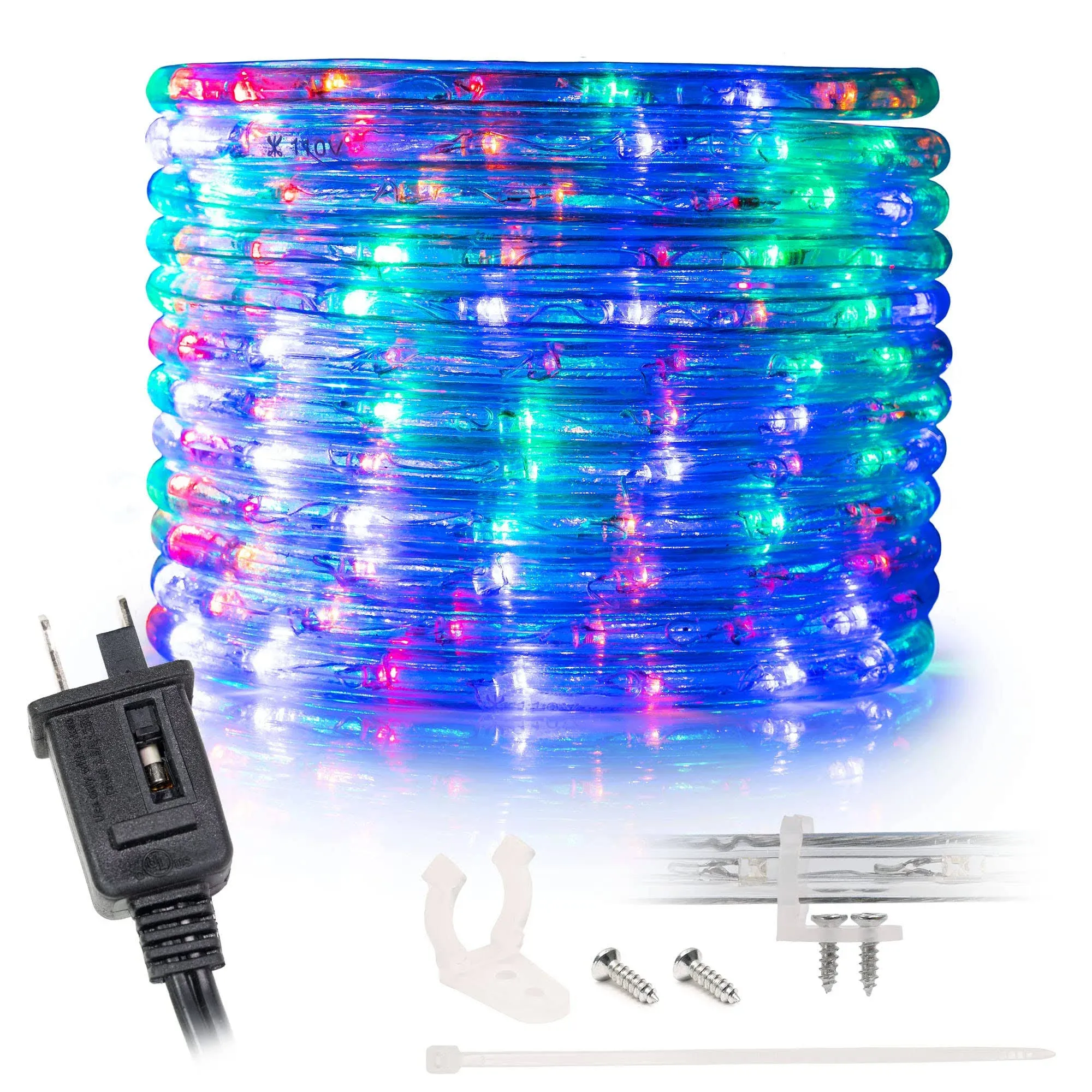 Wyzworks 50' Feet Multi-RGB LED Rope Lights - Flexible 2 Wire Accent Holiday ...