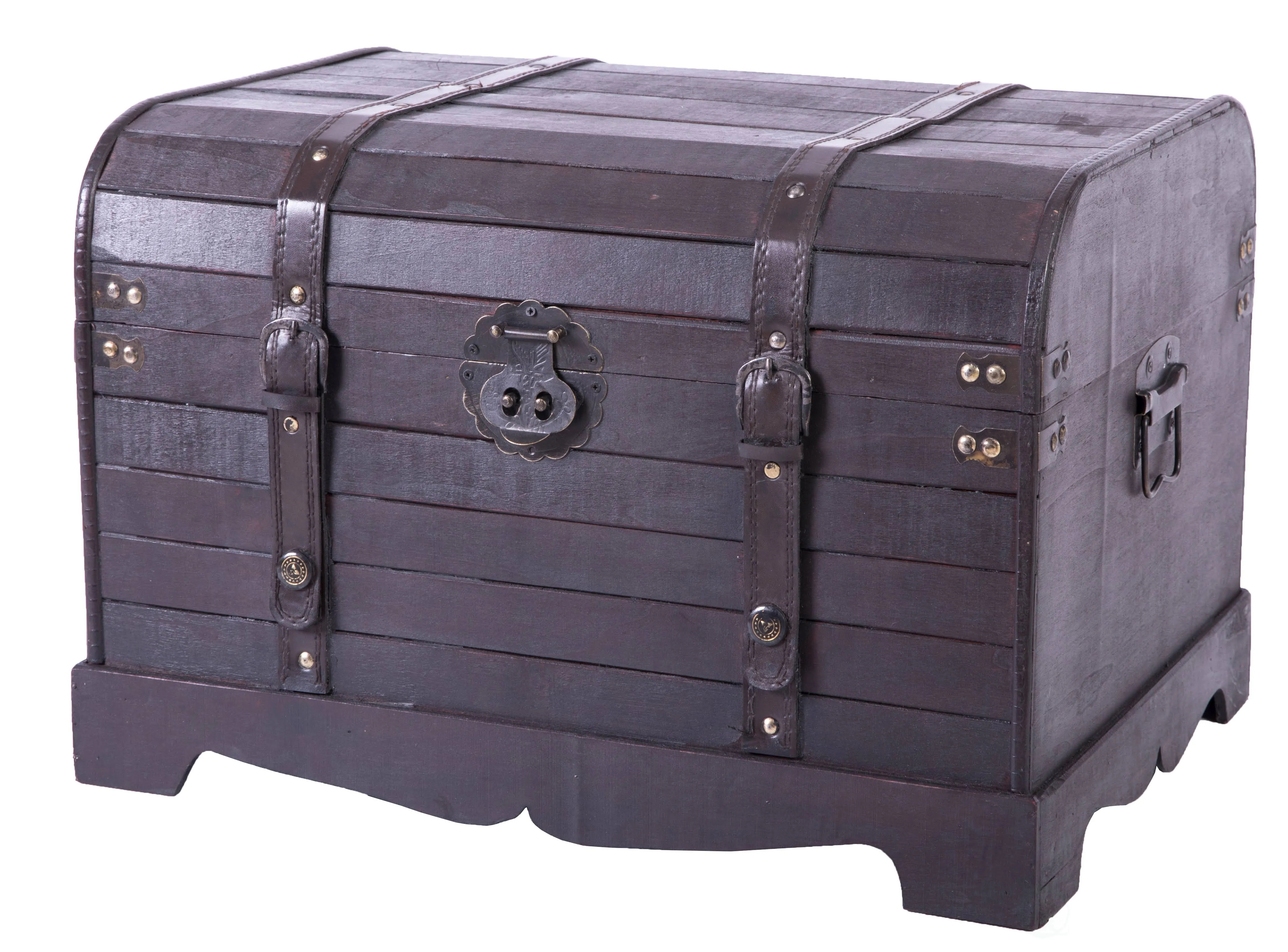 Antique Style Black Wooden Steamer Trunk