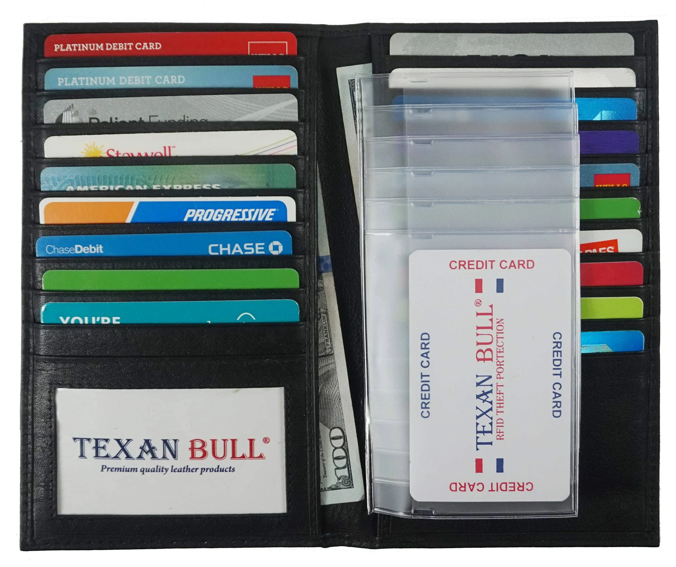 Texan Bull Credit Card Holder Long Bifold ID-Money Organizer Black Unisex Wallet