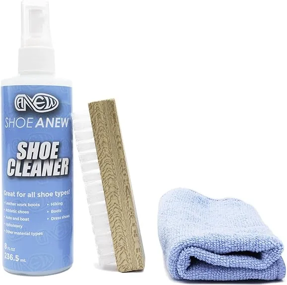 ShoeAnew Cleaner Kit - All Natural, Brush and Cloth for Cleaning Sneakers, Tennis Shoes, Canvas, Plastic, Mesh, Knit and More, Blue, 3 Piece Set, 8 Oz