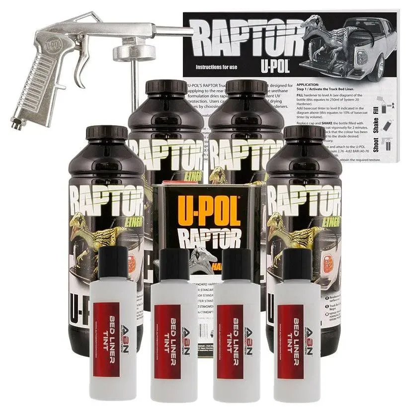 U-POL Raptor Tintable Bright White Bed Liner Kit w/Spray Gun, 4 Liters Upol