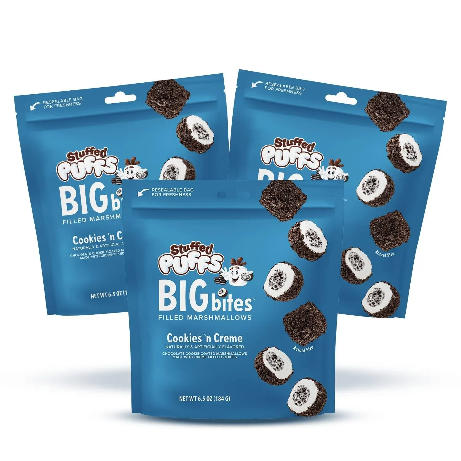 Stuffed Puffs Big Bites - Cookies N Crème Coated Marshmallows 3 Pack, Chocolate ...