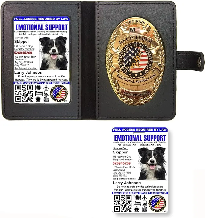 Just 4 Paws Emotional Support Dog Badge & Leather Wallet with 2 Custom Photo Id’s ...