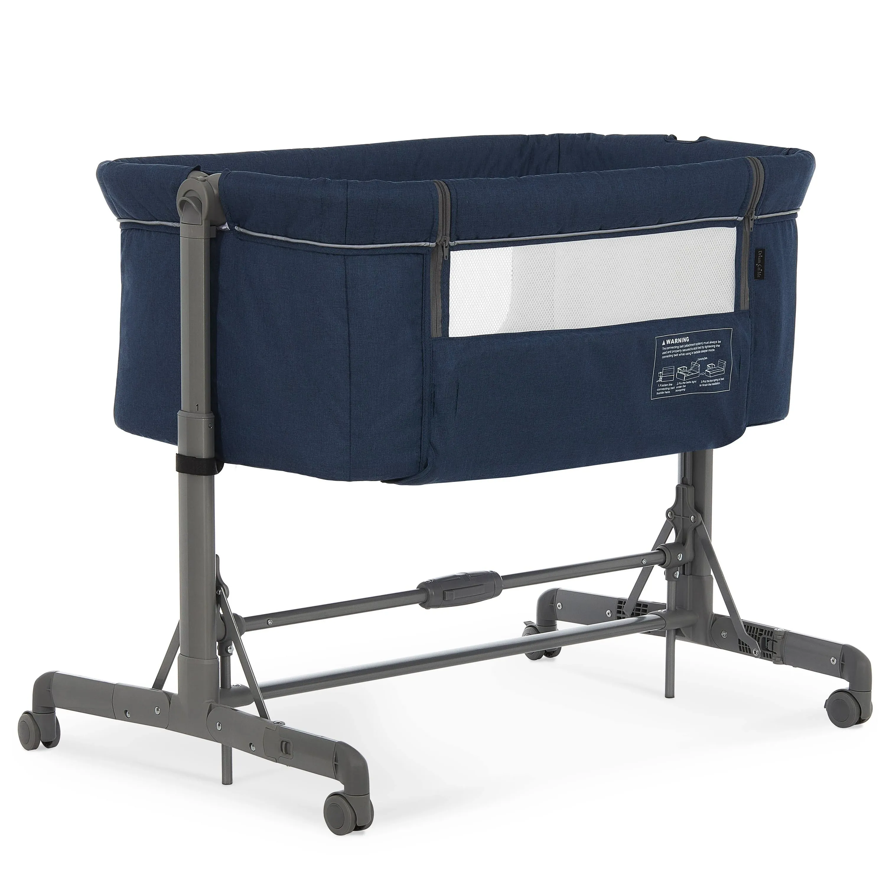 Zimal Bassinet and Bedside Sleeper in Dark Blue, Lightweight and Portable Baby Bassinet, Breathable Mesh Panels, Easy to Fold and Carry Travel Bassinet, JPMA Certified