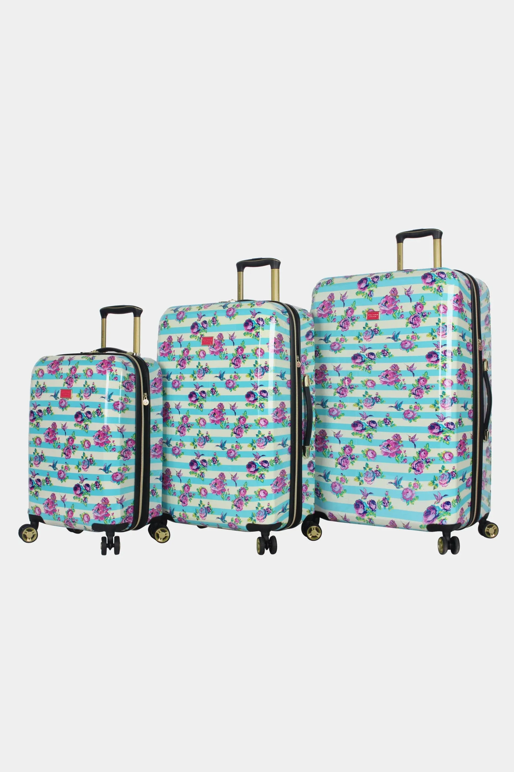 Betsey Johnson Stripe Floral Hummingbird 3-Piece Luggage Set