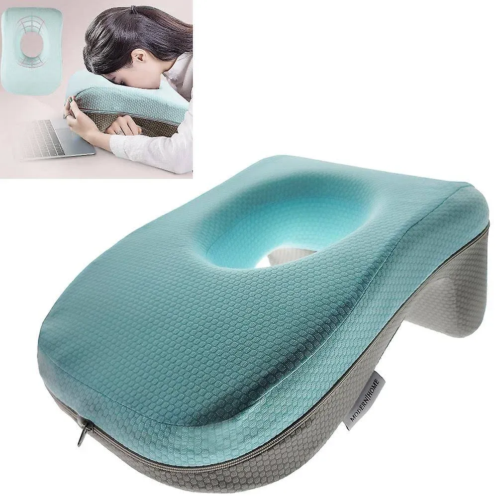 Modern Home Deluxe Memory Foam Travel Nap/Sleeping Pillow - Firm Support Desktop Face Cushion (Aqua/Gray)