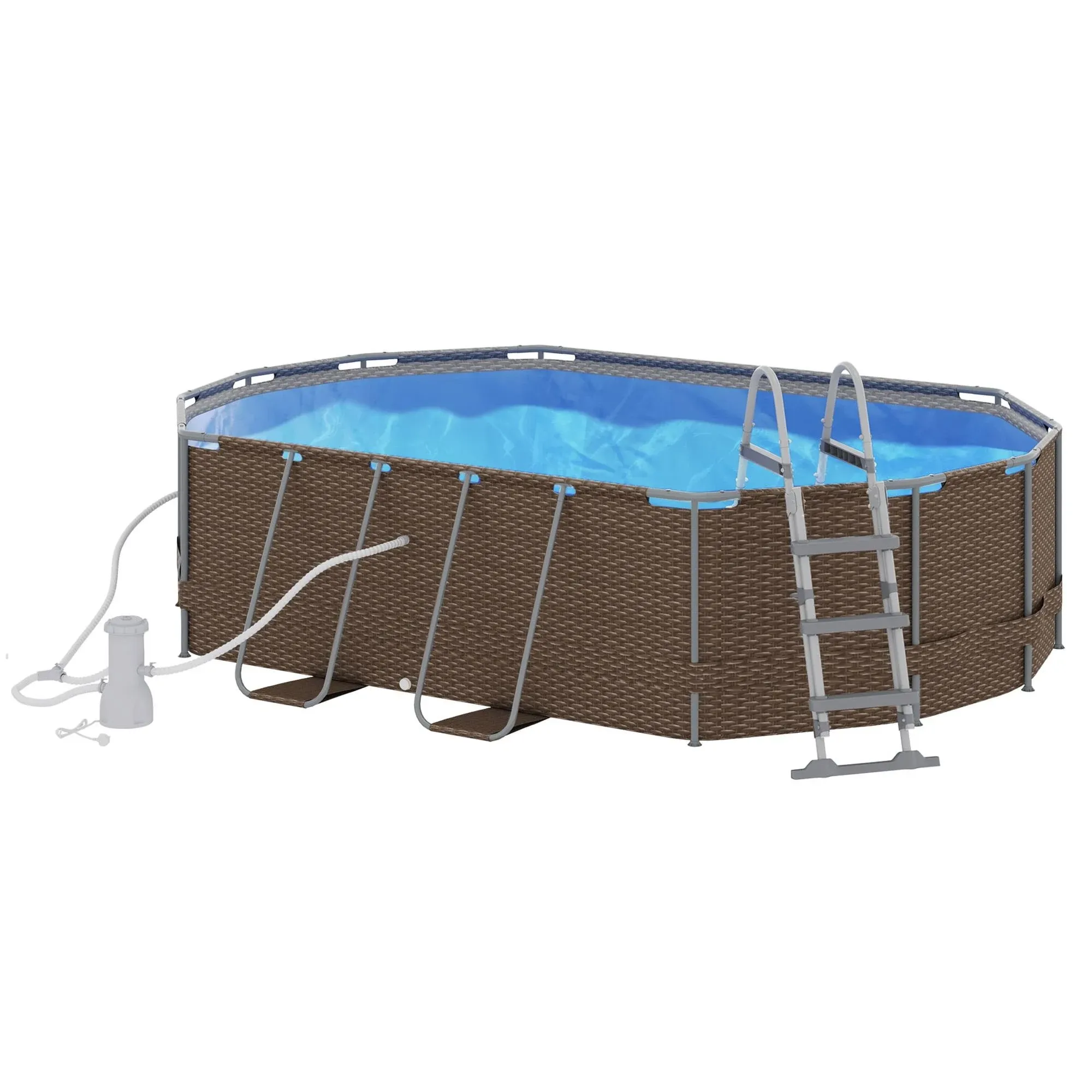 Outsunny Above Ground Swimming Pool, Non-Inflatable Frame Pool, Brown