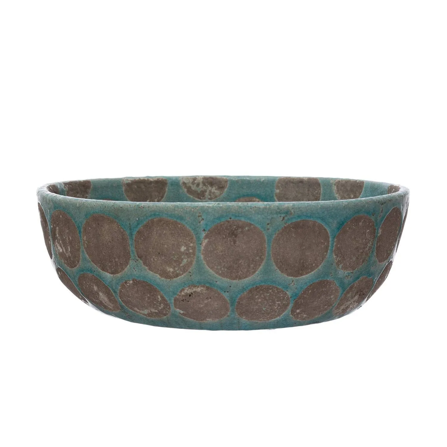 Decorative Terra-cotta Bowl with Wax Relief Dots - 15-3/4-in