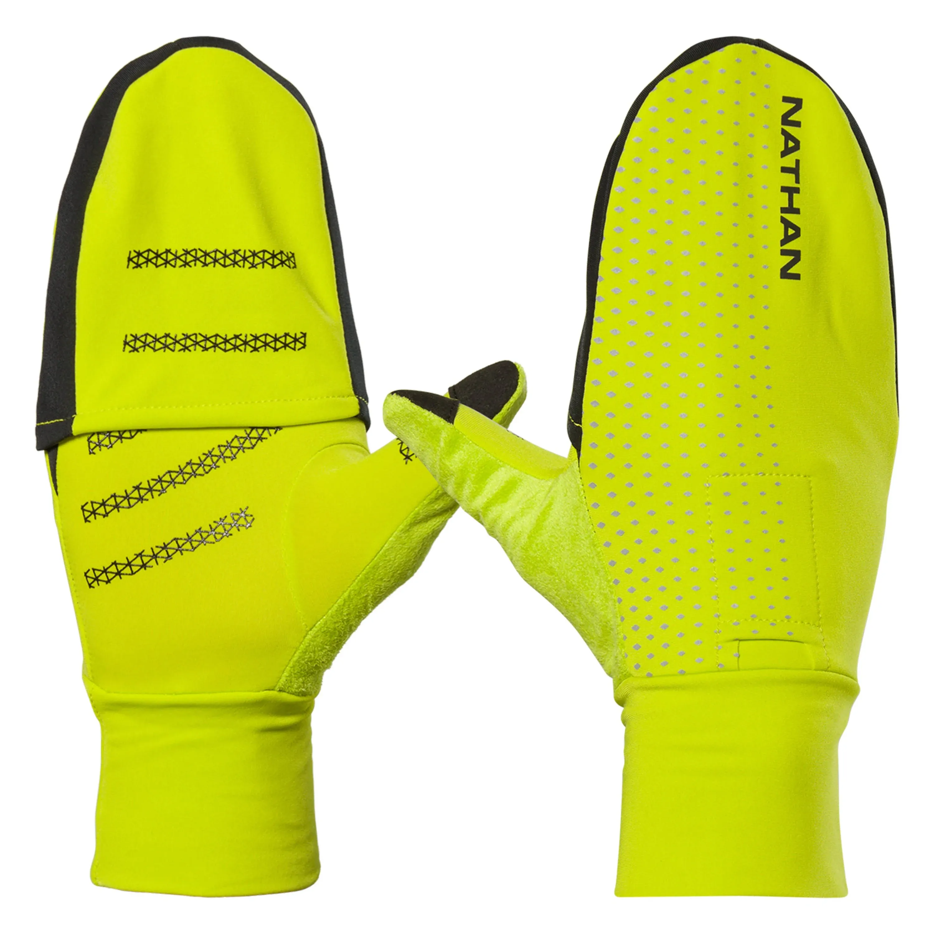 Nathan HyperNight Reflective Convertible Mitt - Hi Vis Yellow/Geo Print, Xs