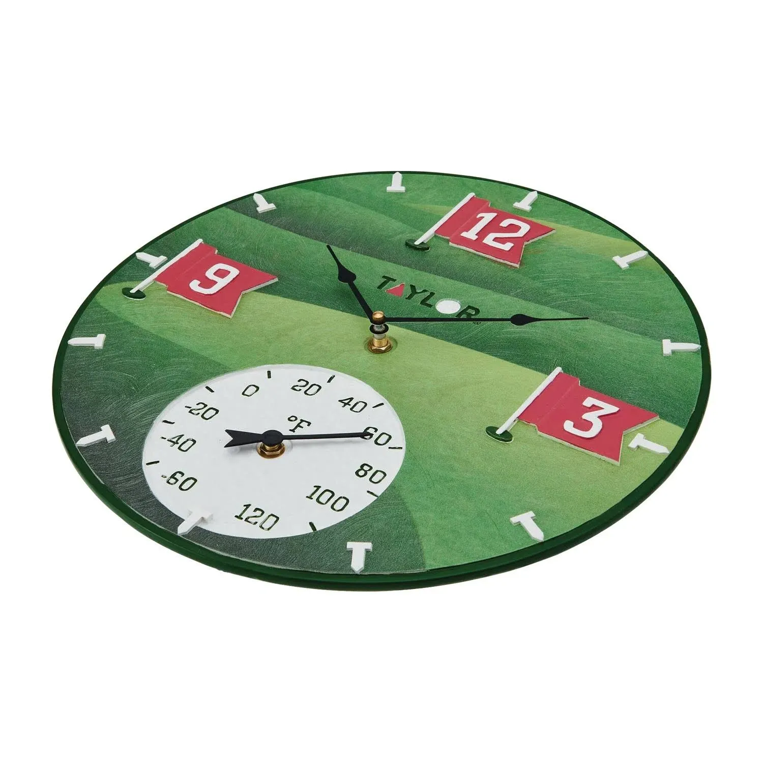 Taylor Tee Time Poly Resin Clock and Thermometer, 14 Inch, Green