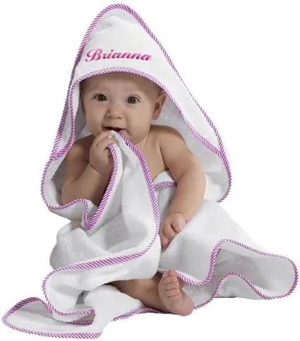 Custom Personalized Embroidered Cotton Soft White Girl Bath Baby Hooded Towel