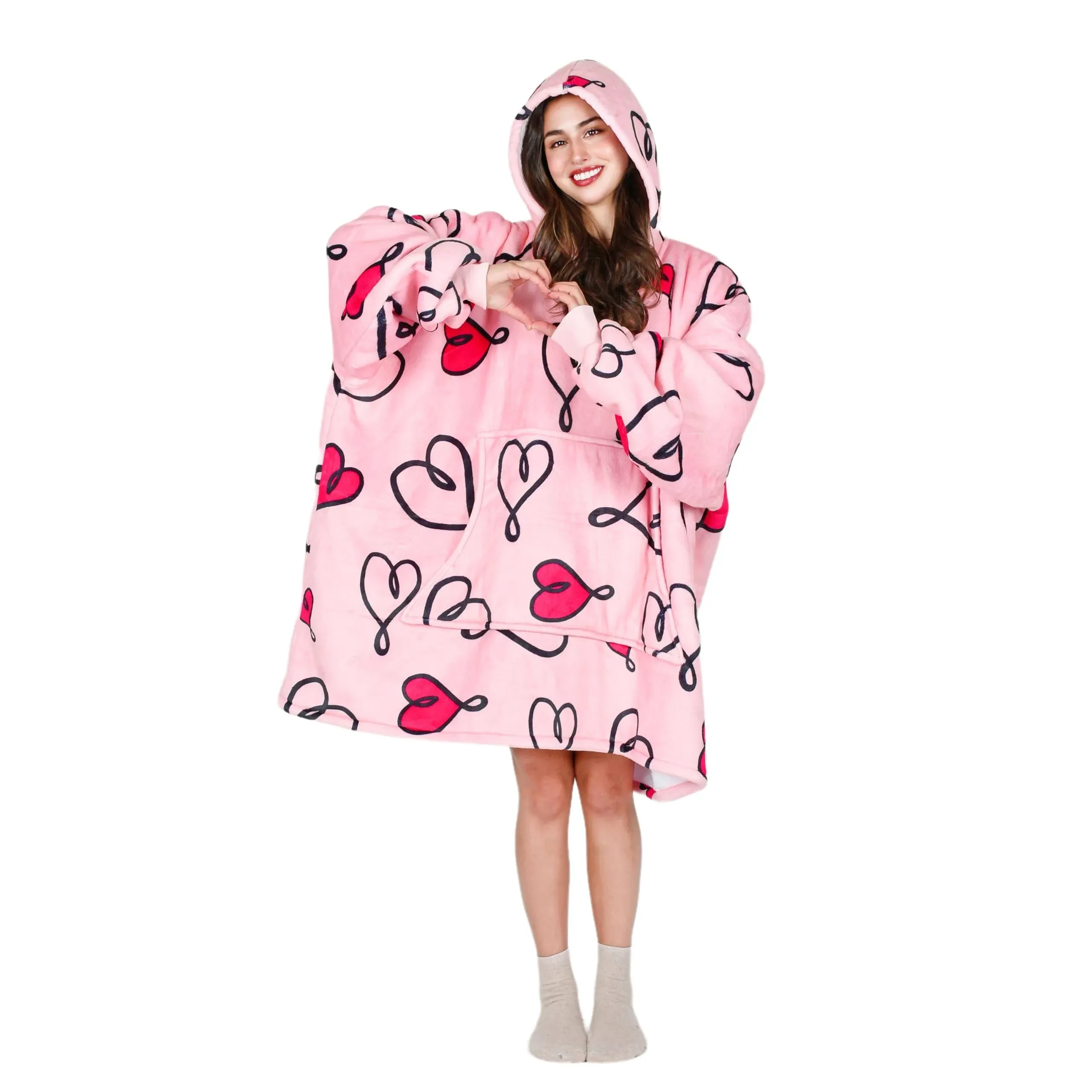 Tirrinia Wearable Blanket Oversized Hoodie for Adults, Heart Print Girlfriend ...