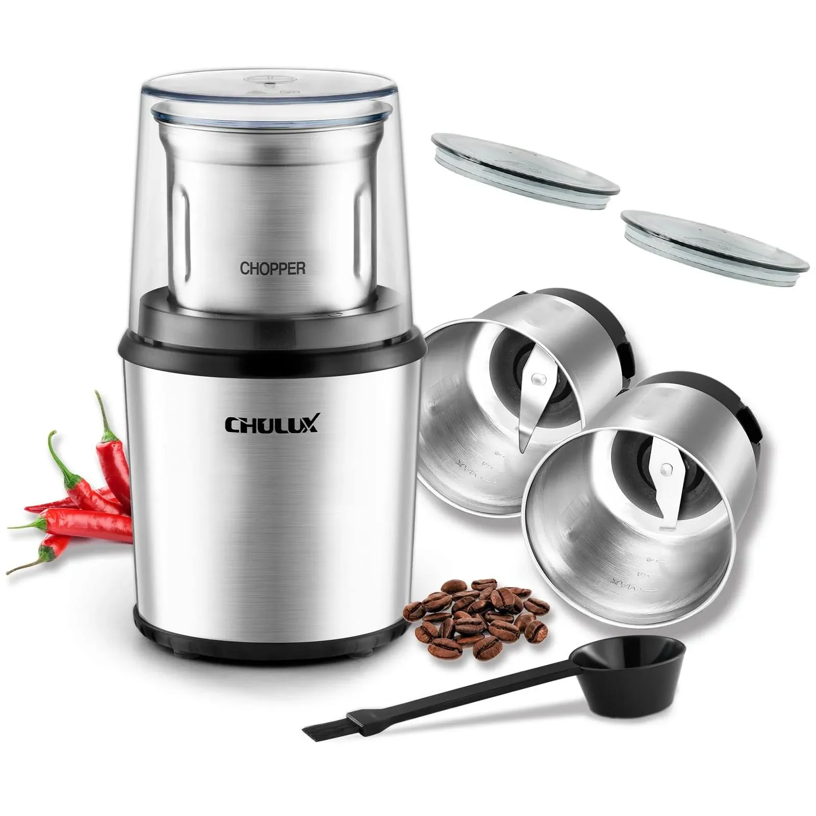 Chulux Coffee Grinder Electric,Built-In Sharp Blade Spice Grinder with 2 ...