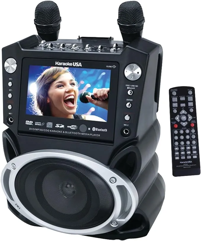 Karaoke USA GF830 DVD/CDG Karaoke Player with SD Slot MP3G, Bluetooth, 7" TFT Color Screen & Recording 300 Songs Included!