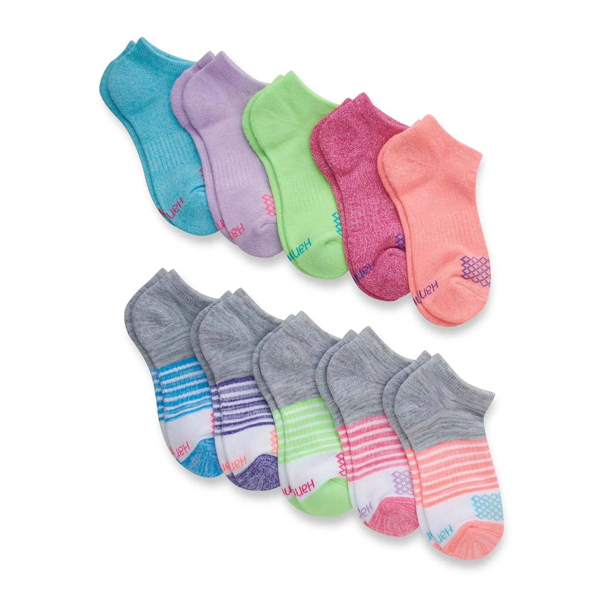 Hanes Girls' Comfort Fit Heel Shield and No Show Socks, 10-Pair Packs