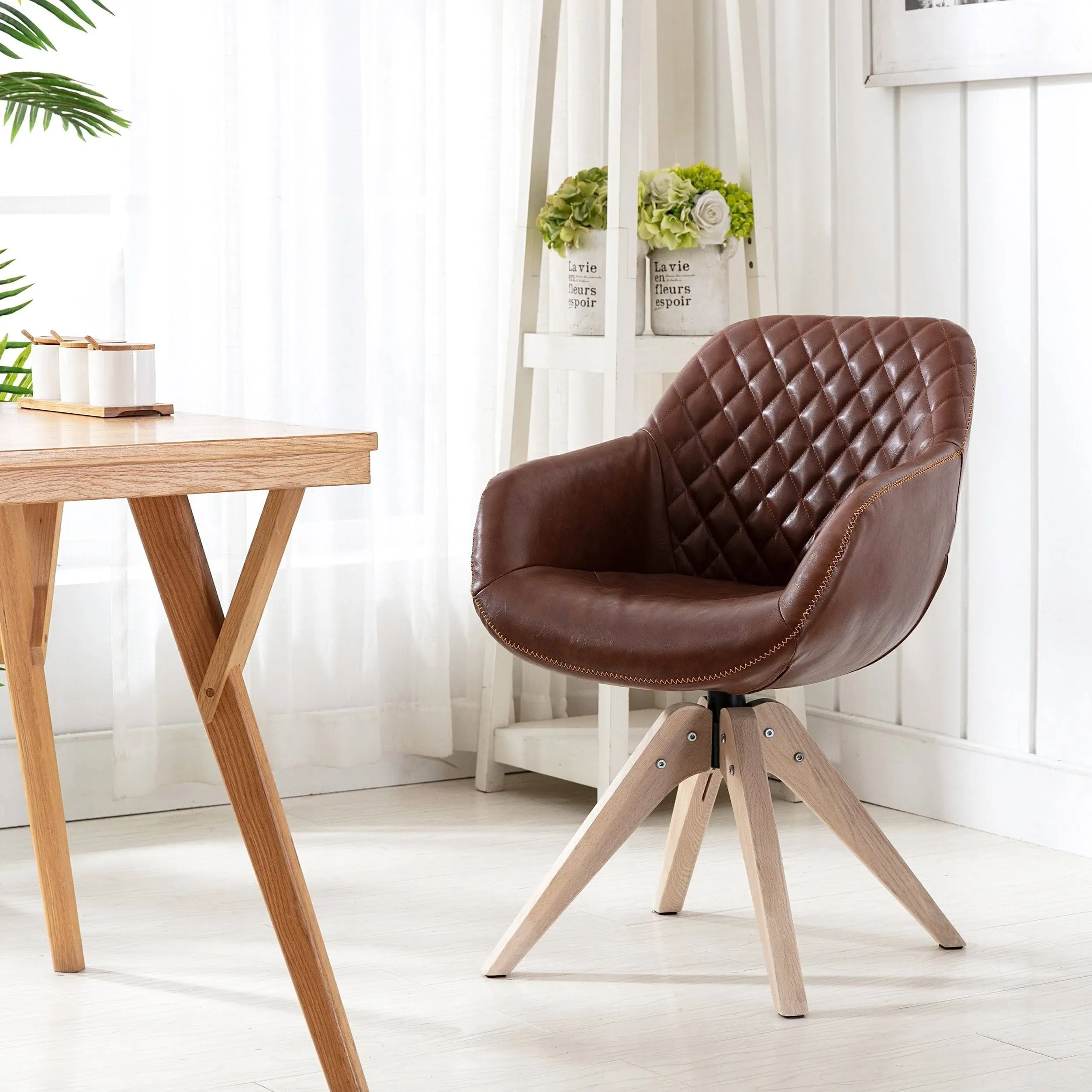 KINWELL | Modern Swivel Accent Armchair Brown