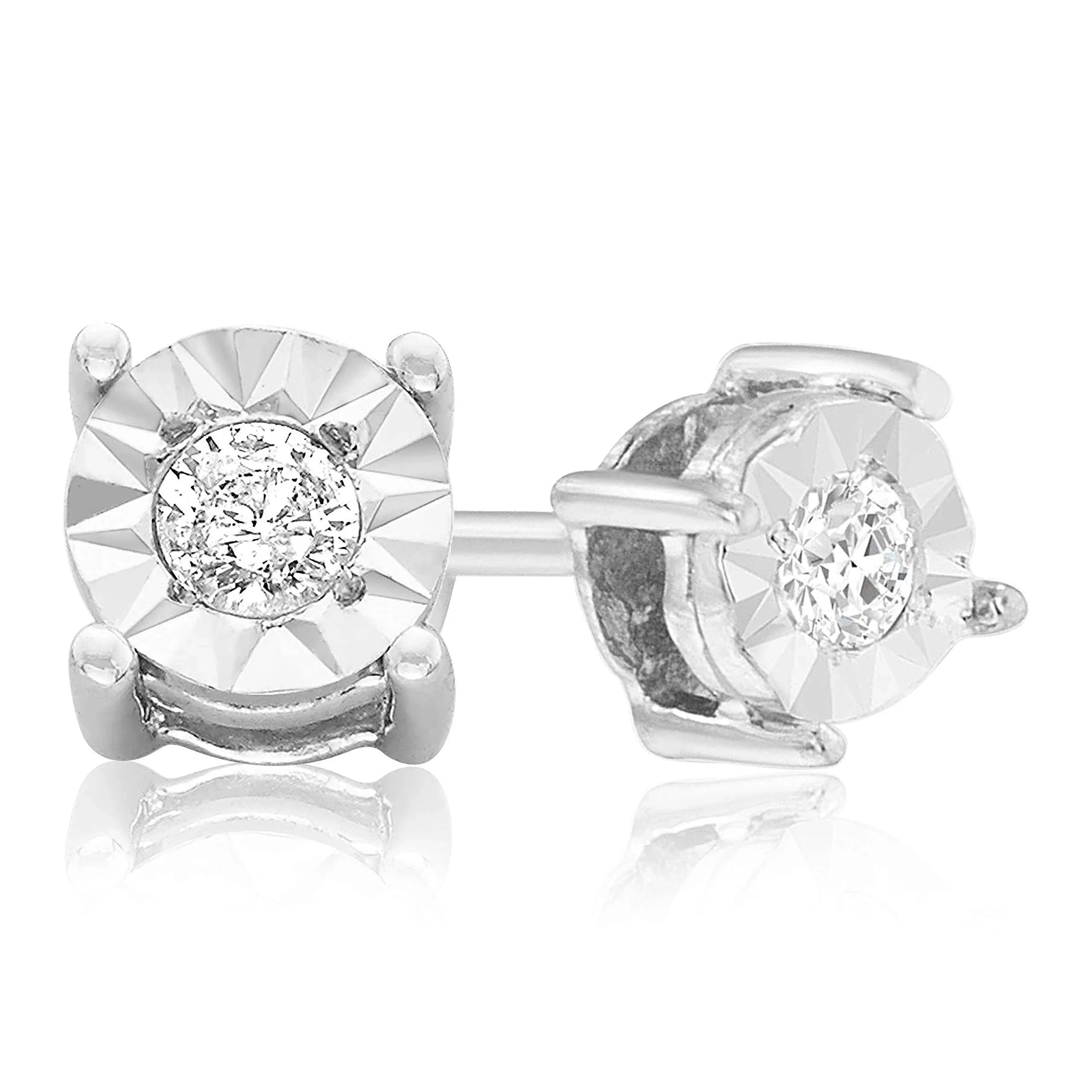 Sterling Silver .10ct. TDW Round-cut Diamond Miracle-plated Stud Earrings J-K i3, White