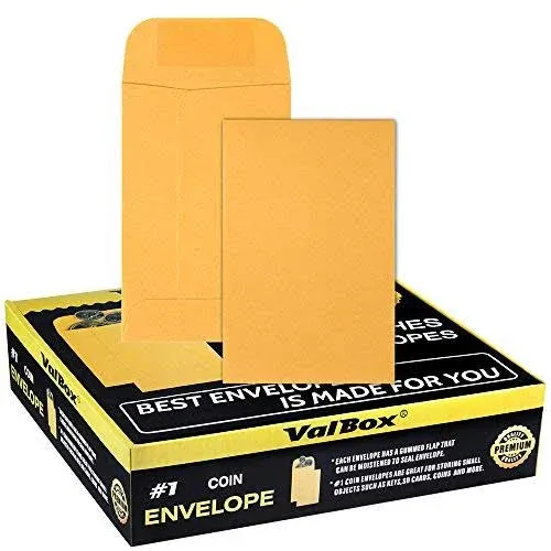 ValBox No.1 Coin Envelopes 2.25x 3.5 Small Parts Envelope with Gummed Flap for Home Garden or Office Use Brown Kraft Seed Envelopes 1000 per Box