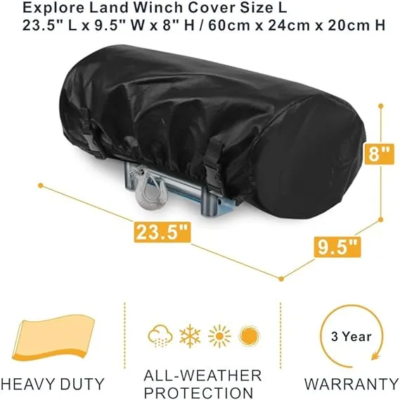 Explore Land Waterproof Universal Winch Cover - Dust Resistant Winches Cover 23.5 x 9.5 x 8 inch - Fits Electric Winches Up to 17,500 lbs