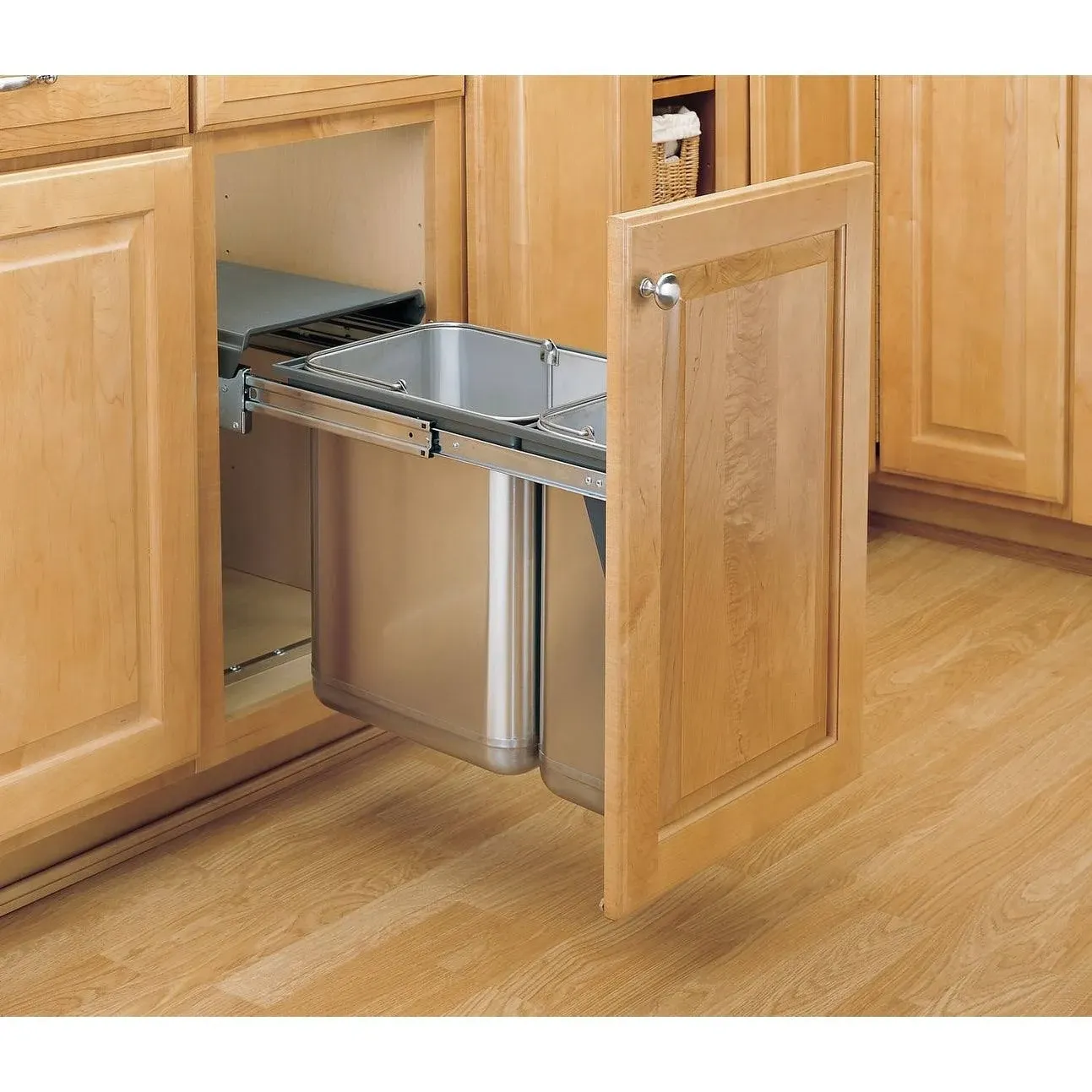 Rev-A-Shelf 8-785-30-DM2SS 8-785 Series Top Mount Double Bin Trash Can - Stainless Steel