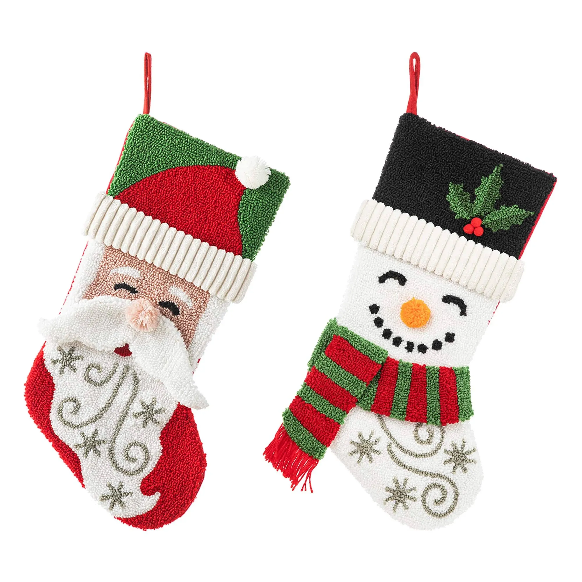 Glitzhome 20.5&#039;&#039;L Handmade Hooked Santa Snowman Christmas Stockings Gift Bag