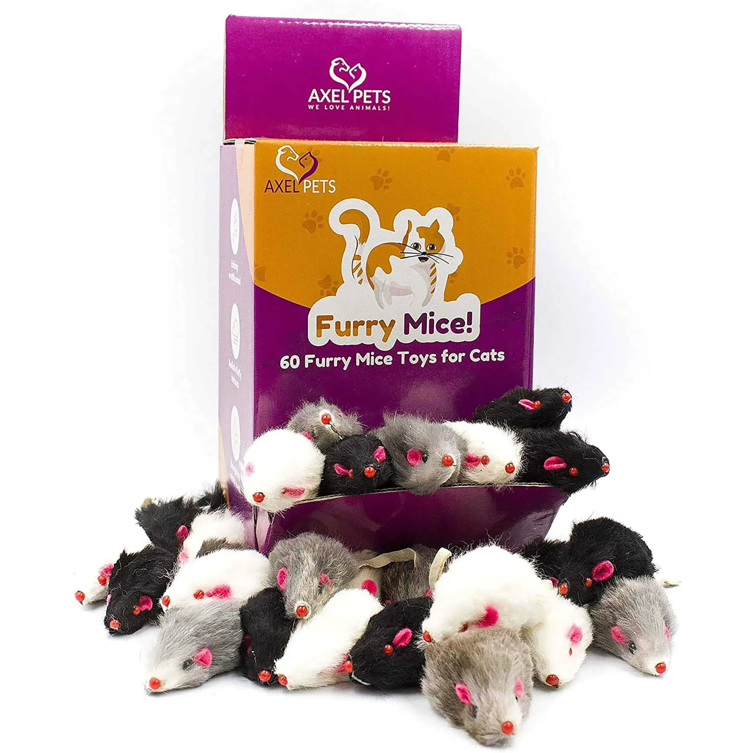 60 Furry Mice with Catnip &amp; Rattle Sound Made of Real Rabbit Fur Cat Toy Mouse