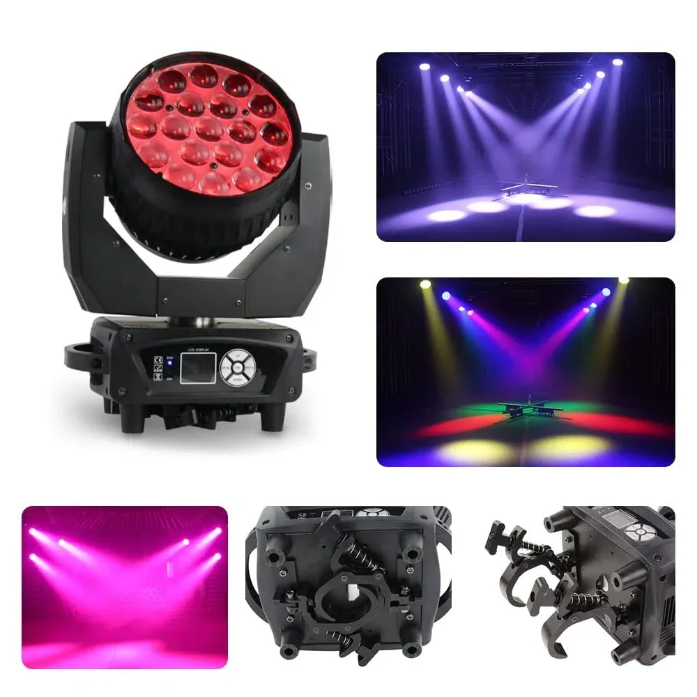 V-Show LED Aura Zoom Moving Head Light with Folding Clamp - 19X15W Beam Zoom Rot