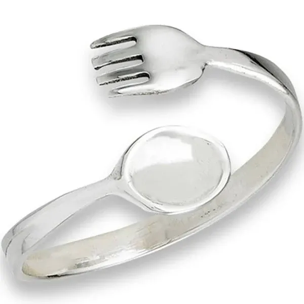 Open Adjustable Fork Spoon Utensils Ring Sterling Silver Thumb Band Sizes 4-9