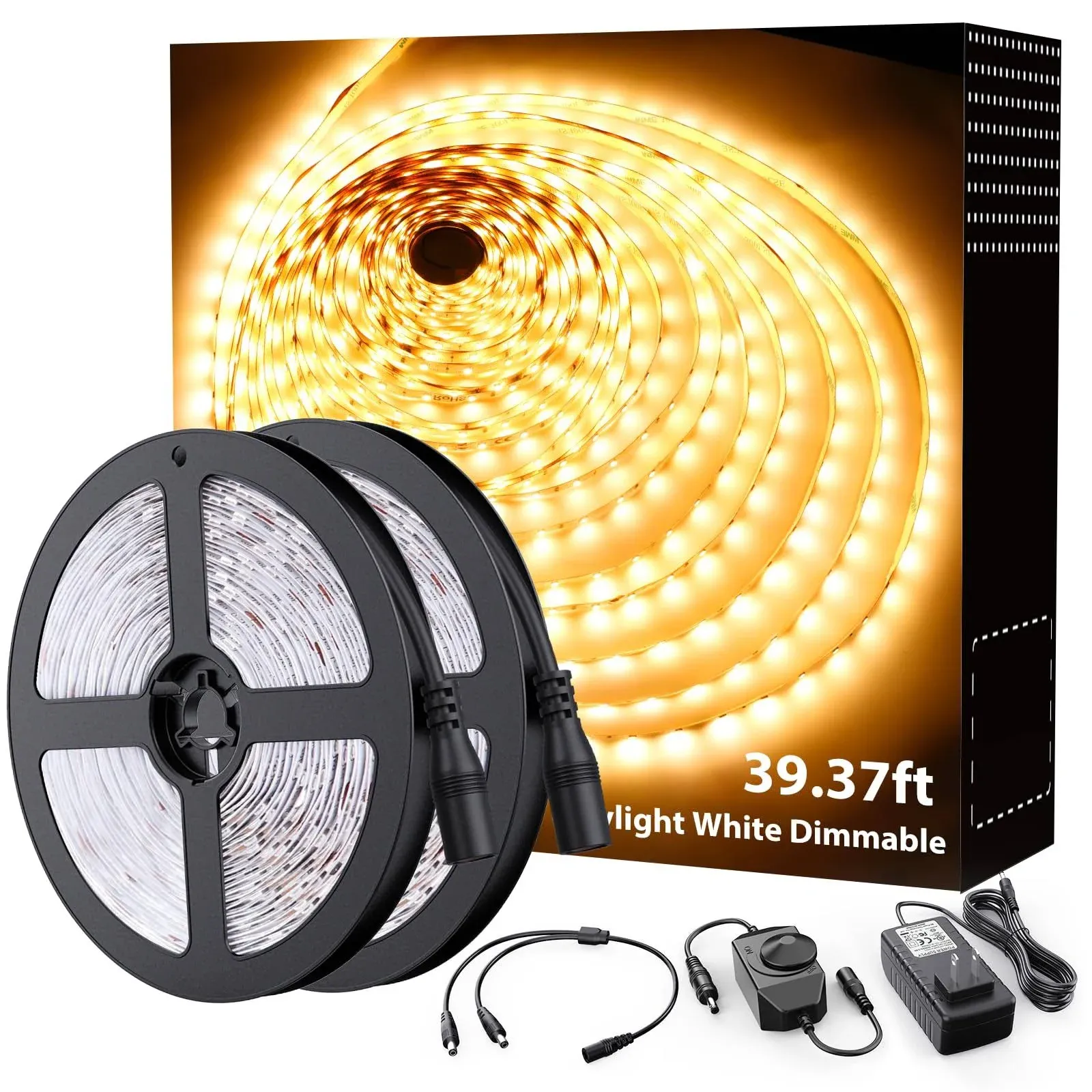 Warm White Led Strip Lighting 39.37ft 3000k Dimmable Ledtape Light 12m Bright 72