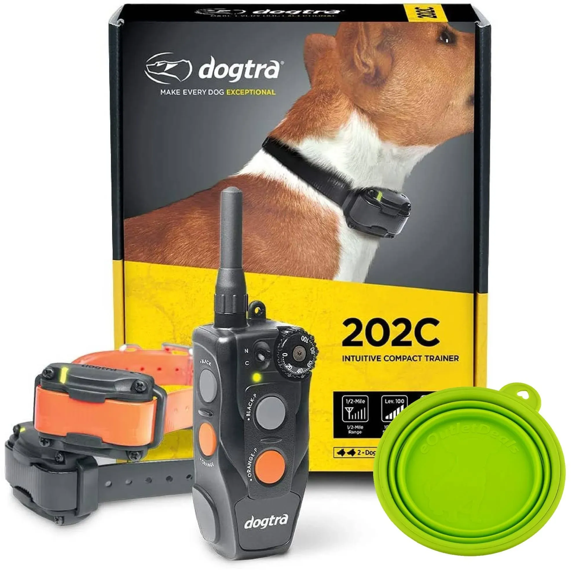 Dogtra E-Collar 200C / 202C Dog Training Collar System with Remote – 1/2 Mile Range, 1-2 Dog System - Rechargeable, Waterproof, Ergonomic - Includes