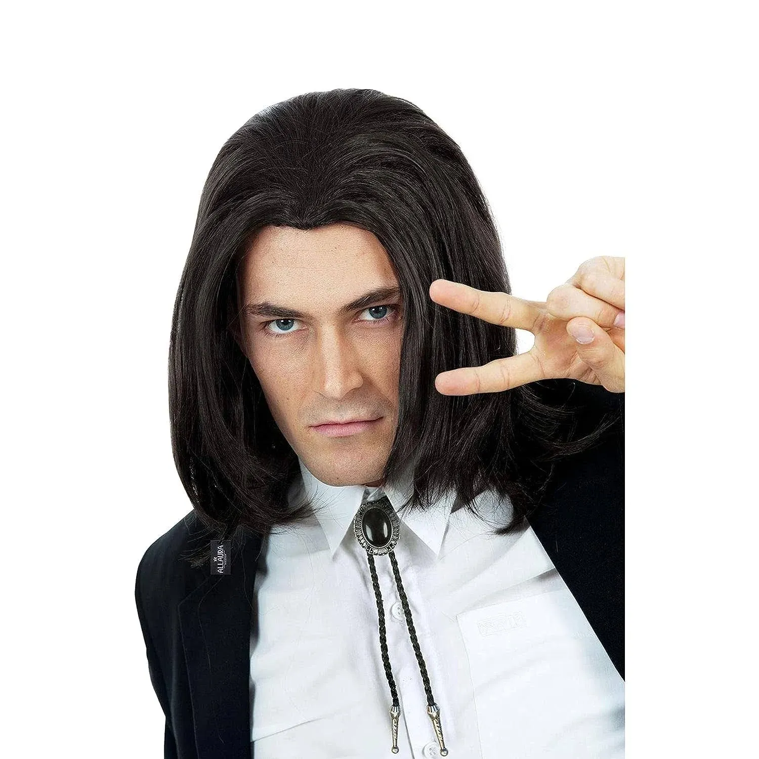 ALLAURA Assassin Wick Wig Hitman Wig Black Keanu Wig 90s Mens Costume | Hitman Black Wig Vincent Vega Wig Hairstyle Can Tie into Ponytail | Farquaad Wig Fit for Vincent Vega Costume | Vampire Wig Men