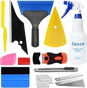 Zanch Window Tint Kit, 30pcs Easy-to-Use Window Tinting Tools Includes 24oz Spray Bottle, Various Squeegees and Knife for Home and Car Glass Protective Film Installation