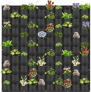 Hanging Planting Grow Bags, 90 Pockets Wall Planter Wall Mounted Grow Bag Outdoor Indoor Gardening Vertical Greening Flower Container, Planting Bags Storage Bags(1.1 m × 1.1 m, Black)