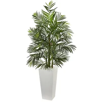 Nearly Natural 5' Areca Artificial Palm Tree in White Planter UV Resistant (Indoor/Outdoor)