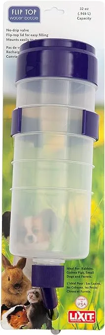 Lixit Lever Valve Top Fill No Drip Water Bottles for Rabbits, Chinchillas, Ferrets, Guinea Pigs and Adult Rats (32oz)