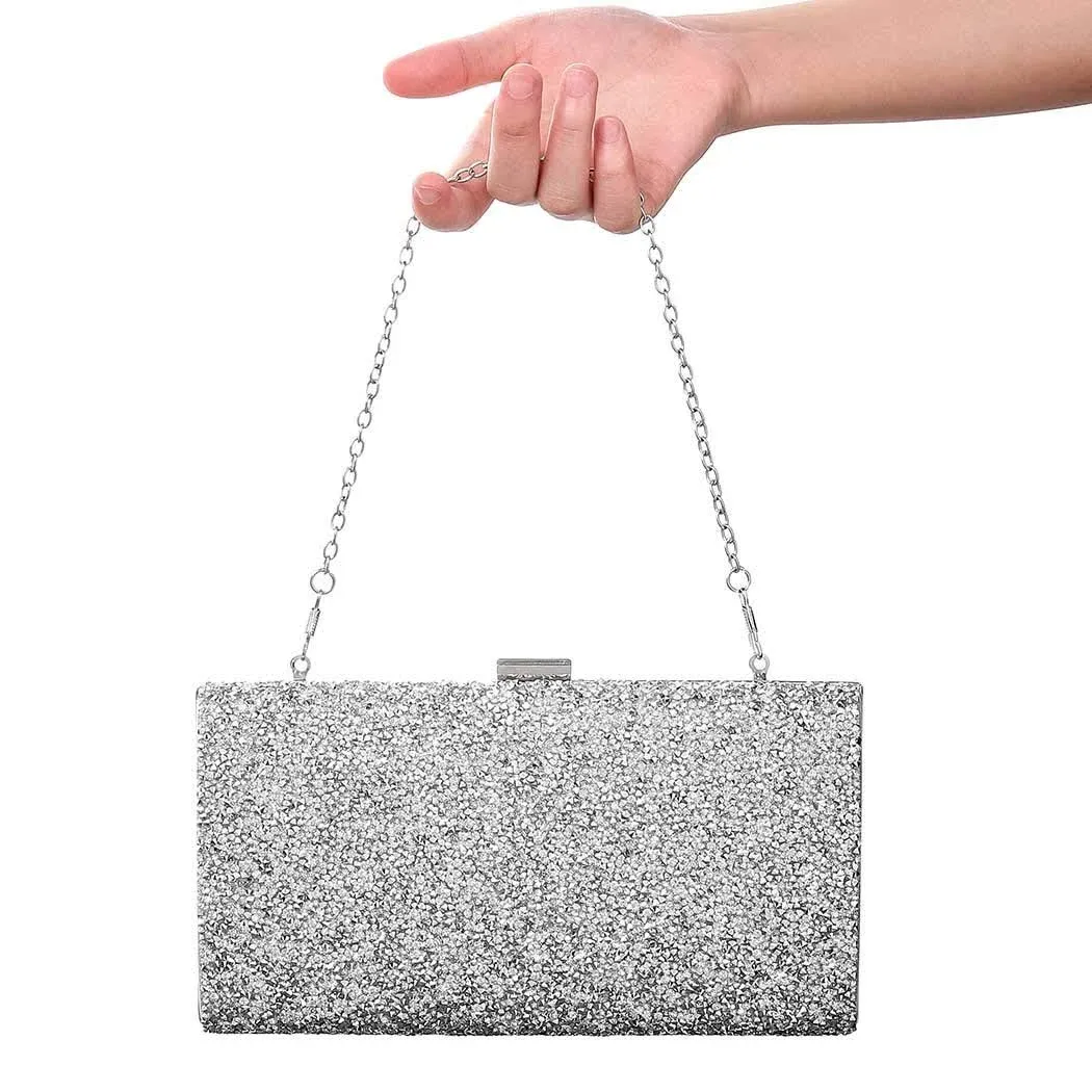 ELABEST Glitter Evening Clutch Bag Rhinestone Handbag Crossbody Purse Wedding Party Bag for Women and Girls (Double-Sided Silver Crystal)