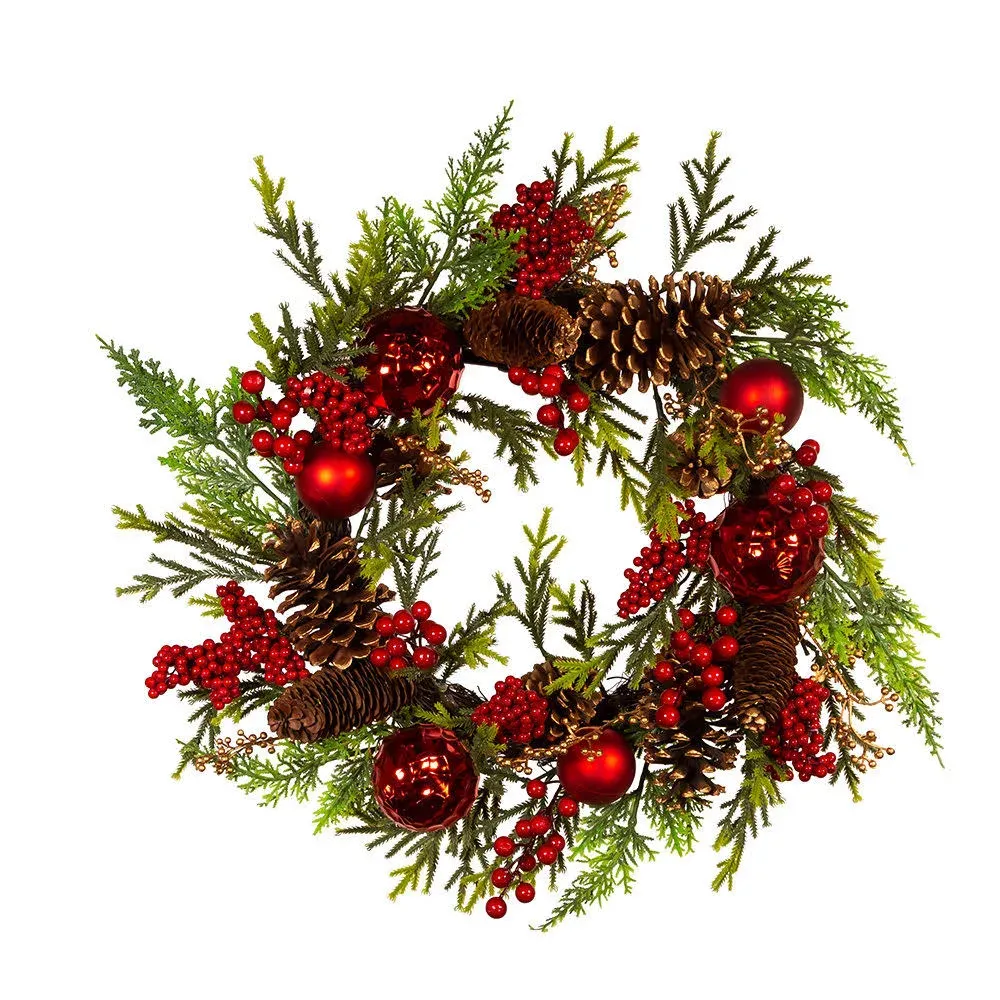 Kurt Adler 24" Un-Lit Decorated Green Rattan Wreath