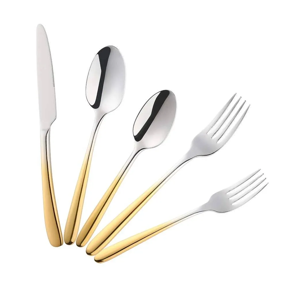 Buyer Star Stainless Steel Flatware Gradient Gold Silverware Set Dinner Spoons ...