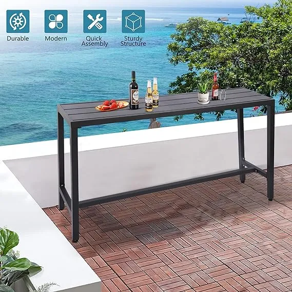 Outdoor Bar Table, Patio Console Pub Height Table with Powder Coated Steel Frame, Weather Resistant Waterproof Top for Hot Tub, Balcony, Garden, Yard, Poolside