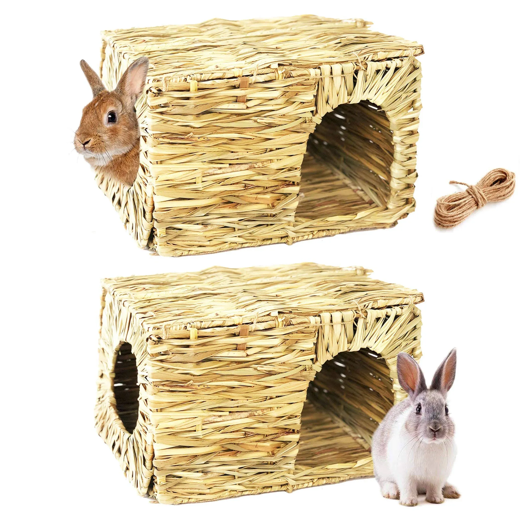 (2 Pack) Hand-Crafted Large Grass House - Edible, Safe, and Comfortable Natural ...