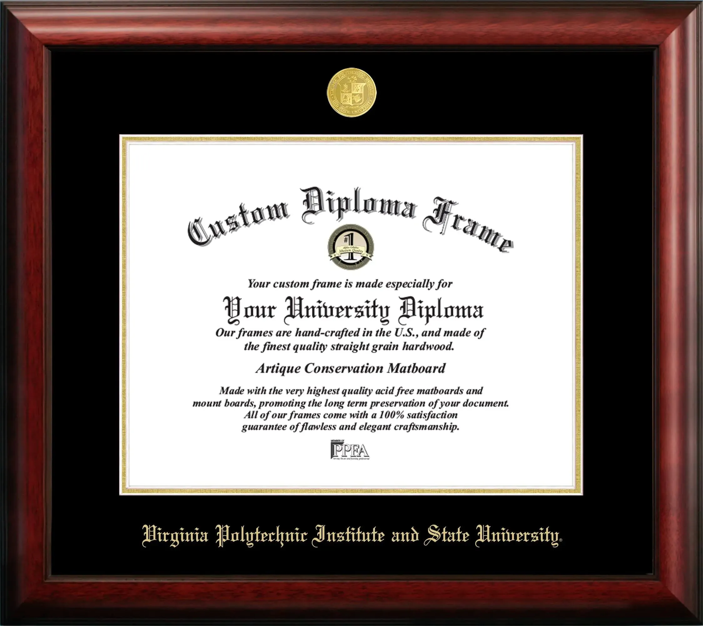 Campus Images Virginia Tech Gold Embossed Diploma Frame