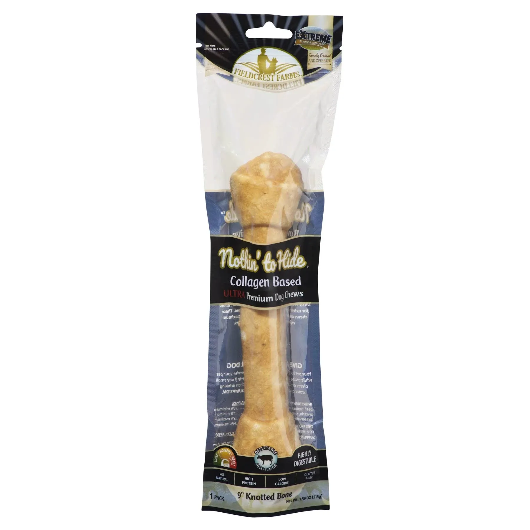 Fieldcrest Farms Nothin\' To Hide Ultra Knotted Bone 9" Beef 1Pk