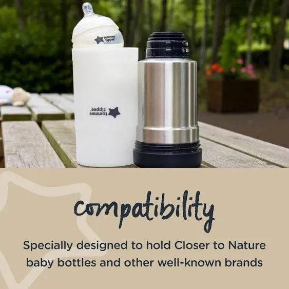 Tommee Tippee Closer to Nature Portable Travel Baby Bottle Warmer and Food Warmer, Ideal for Travel, Thermal Insulation, Stainless Steel Flask with Leak-Proof Lid