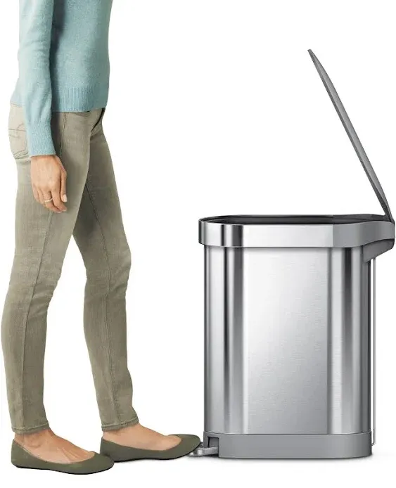 simplehuman CW2087 12 Gallon / 45 Liter Brushed Stainless Steel Slim Step-On Trash Can with Plastic Lid